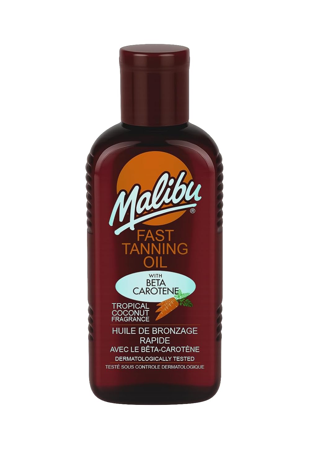 Malibu Sun Fast Tanning Oil - Tan Accelerator for Outdoor/Tanning Bed, Beta Carotene Carrot Extract & Vitamin E for Moisture & Hydration, Water-Resistant, Coconut, Cruelty-Free (6.8 Fl Oz)