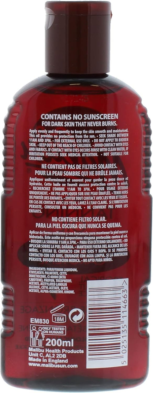 Malibu Sun Fast Tanning Oil - Tan Accelerator for Outdoor/Tanning Bed, Beta Carotene Carrot Extract & Vitamin E for Moisture & Hydration, Water-Resistant, Coconut, Cruelty-Free (6.8 Fl Oz)